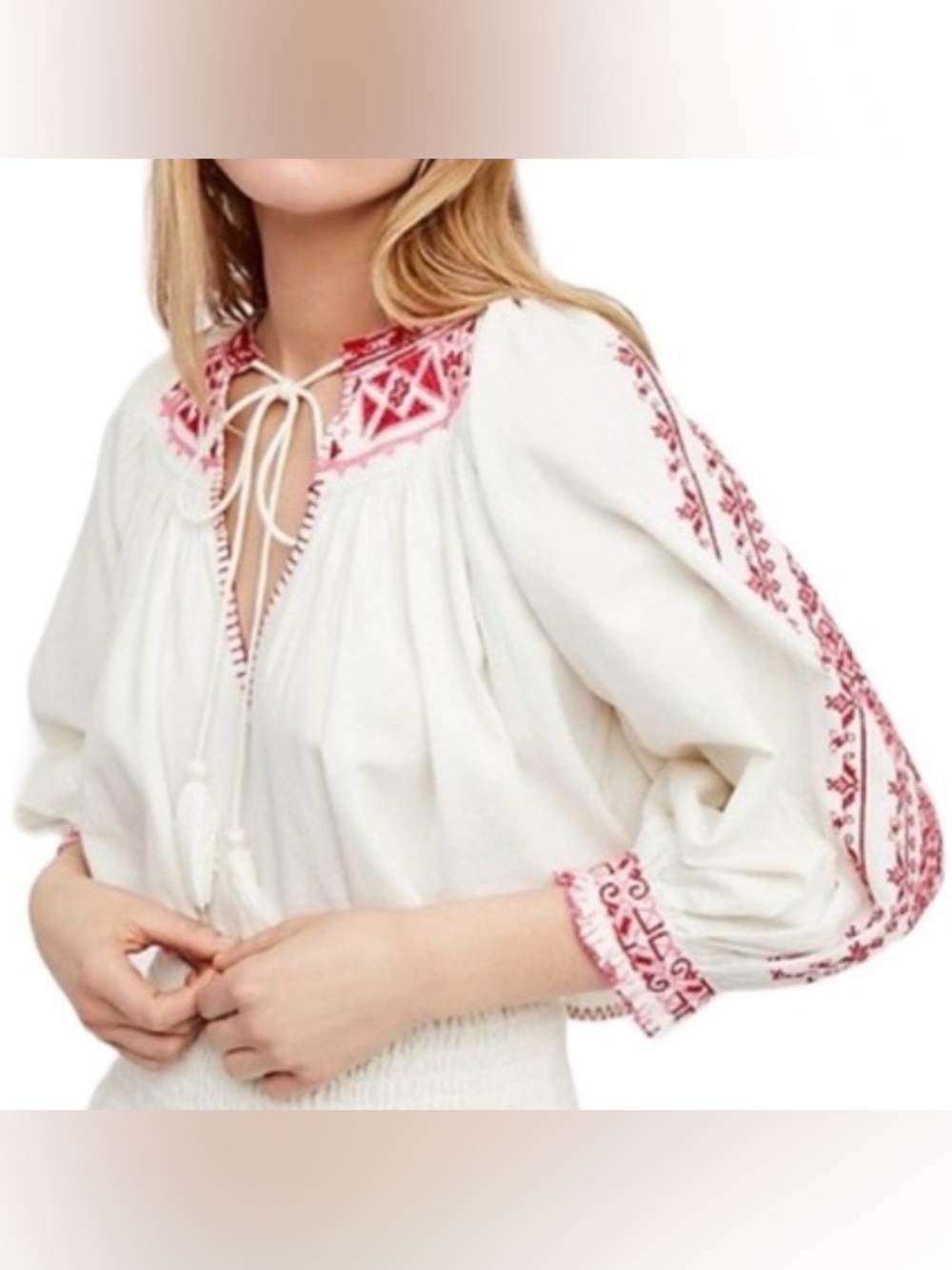 Free People Cherry Bomb Embroidered Top